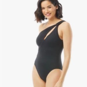 Carmen Marc Valvo One Shoulder Cut Out One Piece Swimsuit Twisted Tides black 12